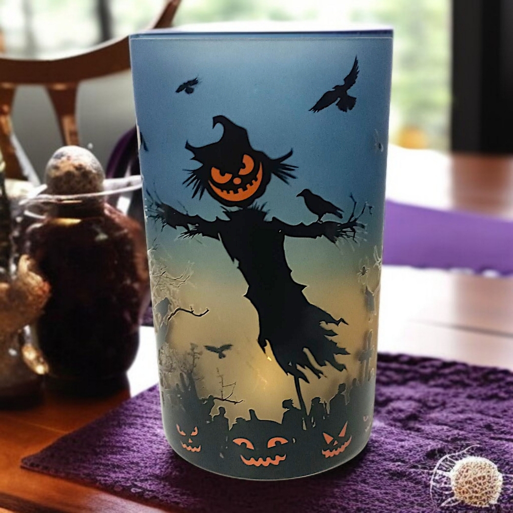 Yankee Candle Scarecrow Candle‎ Holder Glass Spooky Halloween Votive Tea Light